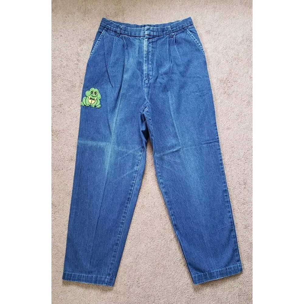 Vintage 80s Chic Best Fit High Rise Mom Embroidered Frog Graphic Blue Jeans 12